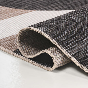Allison Classic Beach Stripe And Monstera Leaf Indoor/Outdoor Area Rug